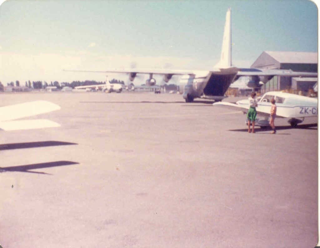 Arthurs Pass camp in 1975 with our Hercules flight