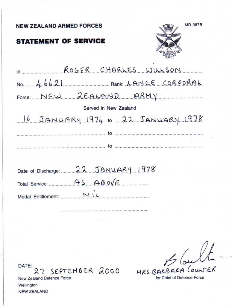 Certificate of Defense service